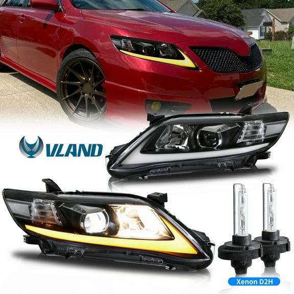 VLAND Headlights with Bulbs for Toyota Camry 2010 2011 SE XLE Base Hybrid Sedan 4-Door