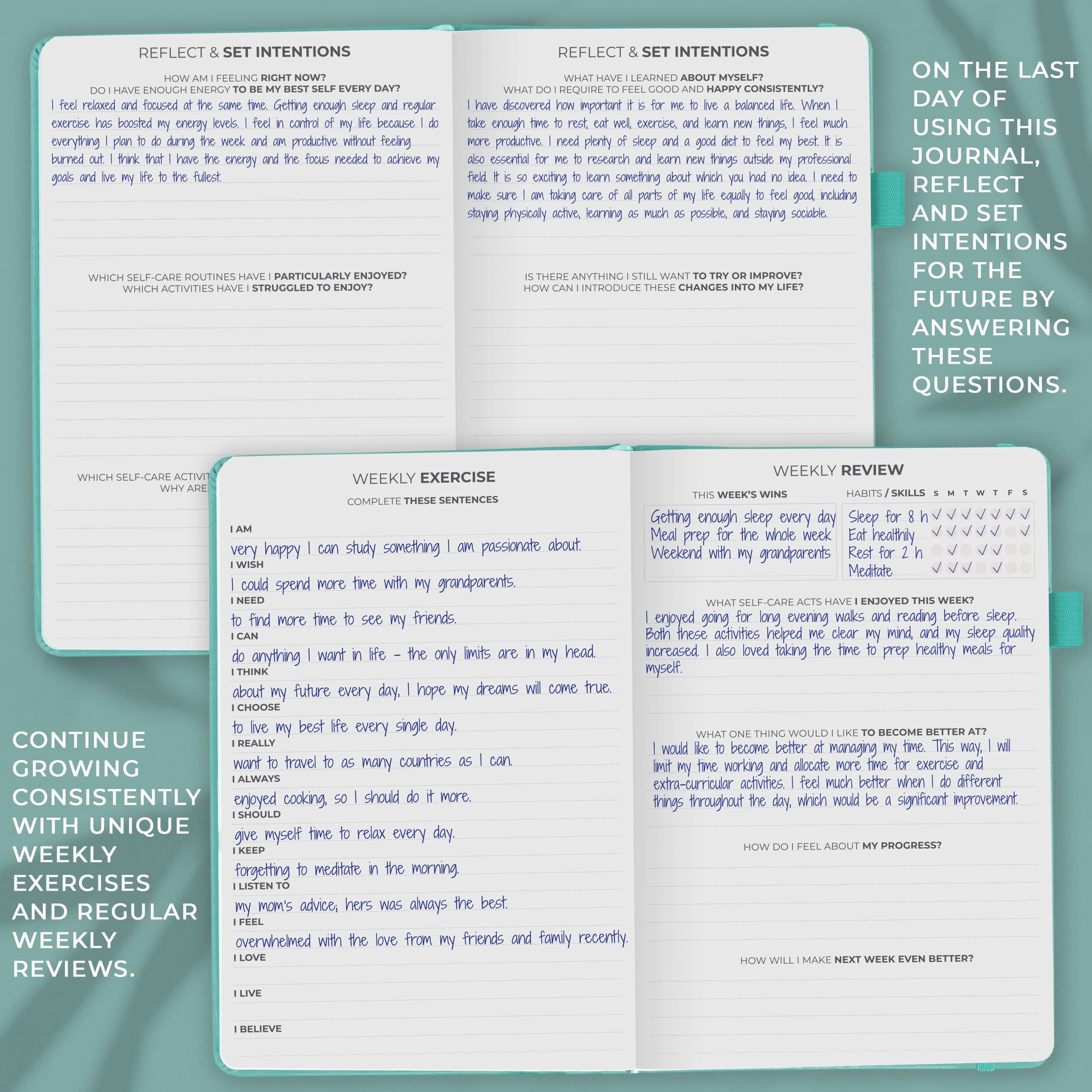 Clever Fox Self-Care Journal - Wellness & Daily Reflection Notebook - Mental Health & Personal Development Journal – Self-Care, Meditation & Mood Journal for Women & Men - A5 Size (Turquoise)