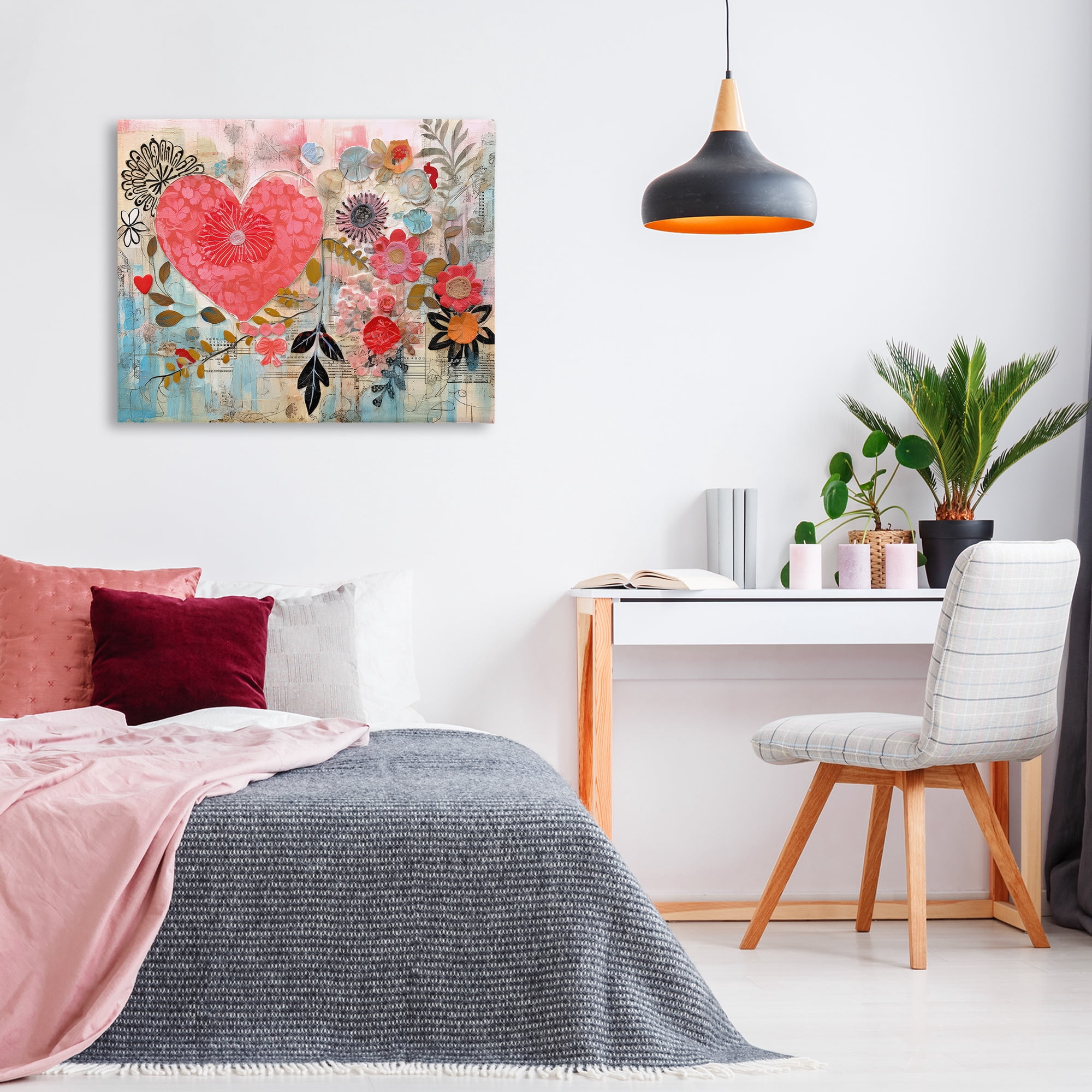 Stupell Industries Playful Heart & Flowers Abstract Painting Wrapped Canvas Art Print Wall Art, 40 x 30