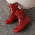 thumbnail image 5 of Xfvqtps Womens Embroide Ankle Boots Vintage Boho Style Lace up Round Toe Hidden Wedge Heel Winter Fashion Casual Flat Boots, 5 of 8