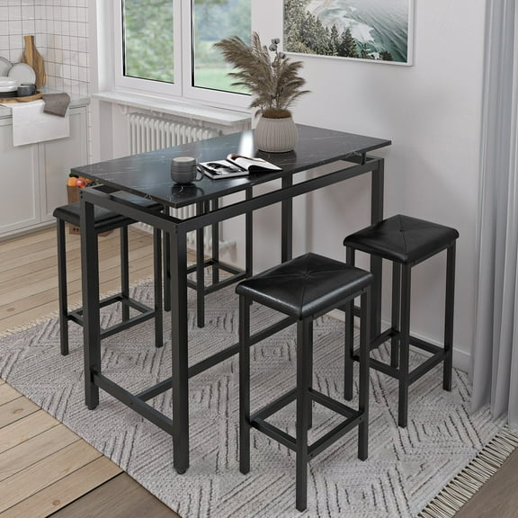 Counter High Dining Table Set, Modern 5 Pieces Pub Table Set, Breakfast Nook Corner Dining Set, Contemporary High Counter Dining Table Set for Bar Pub Bistro Kitchen Restaurant, JA1608