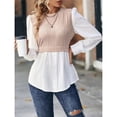 thumbnail image 4 of Camisa de Mujer con Botones y Diseño Patchwork, Larga, Cuello Redondo, Dos en , de Punto Canalé, con Volantes. Rosa L, 4 of 8