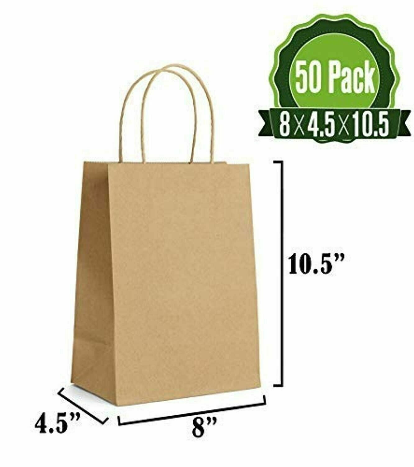 TreatMe100 50Count Brown Kraft Paper Gift Bags, Shopping Bags with