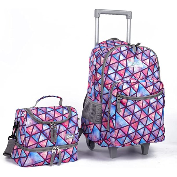 Tilami Rolling Backpack 18 inch Double Handle with Lunch Bag Wheeled Kids Backpack