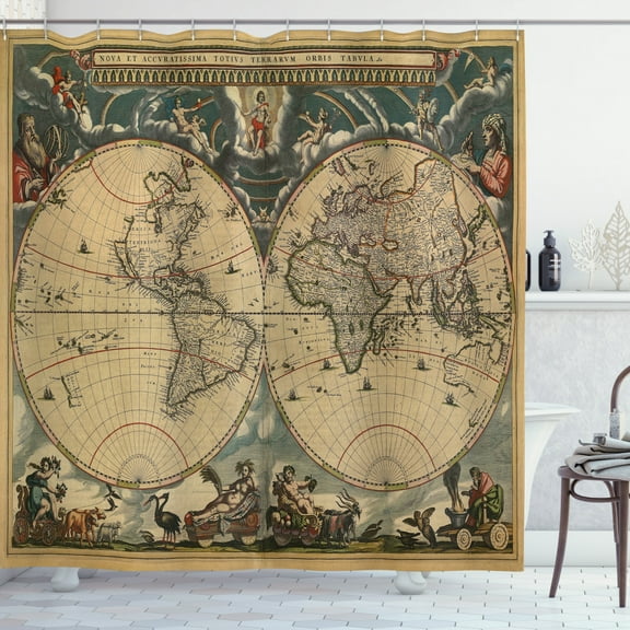 Ambesonne Vintage Shower Curtain, Old Map World, 69"Wx75"L, Multicolor