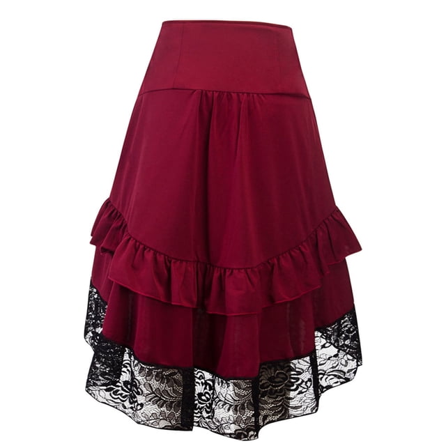 Jupe Gothique Steampunk Taille Haute pour Femmes Jupe Asymétrique Robe Haute Basse Noire Robe d'Halloween Jupes