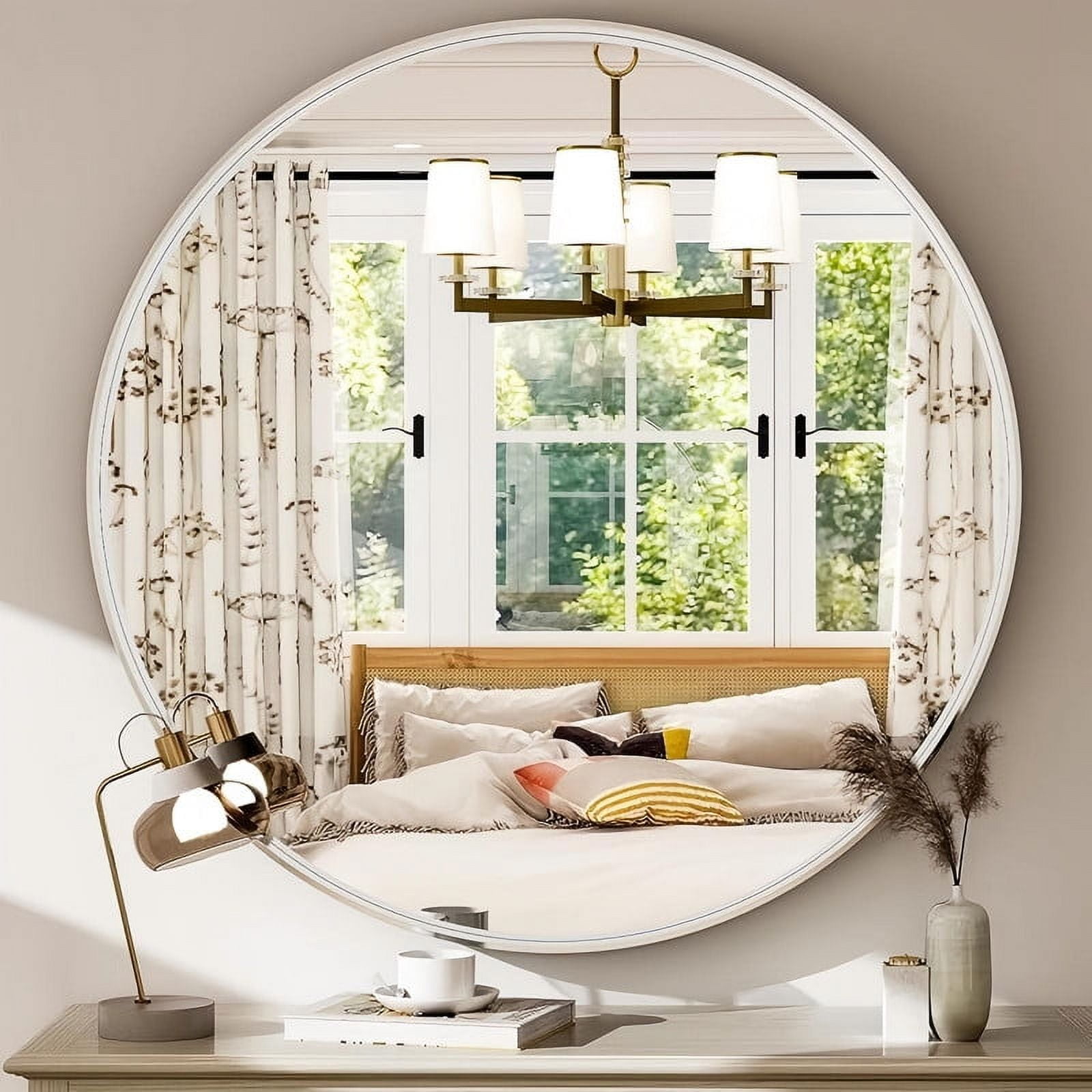 Lumora 24.2" Round Bathroom Mirror Deep Frame Vanity Mirror Wall Mounted, Silver