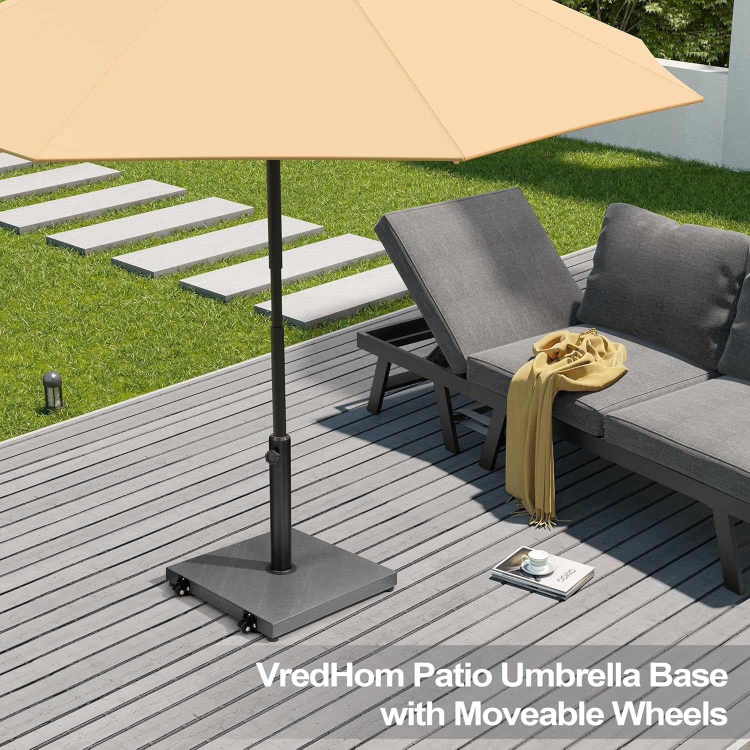 Patio Umbrella Base 43lbs Outdoor Umbrella Stand with Wheels, Heavy Duty Square Concrete Stand Market Umbrella, Gray