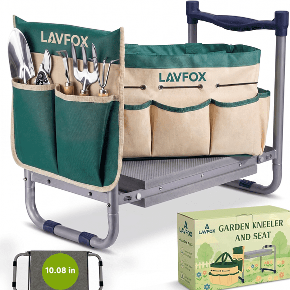 LAVFOX Heavy Duty Garden Kneeler Stool, Foldable 2-in-1 Gardening Bench Seat with Wider Thick EVA Pad, Portable Storage Tool Bag, Practical Garden Gifts for Seniors, Women, and Men