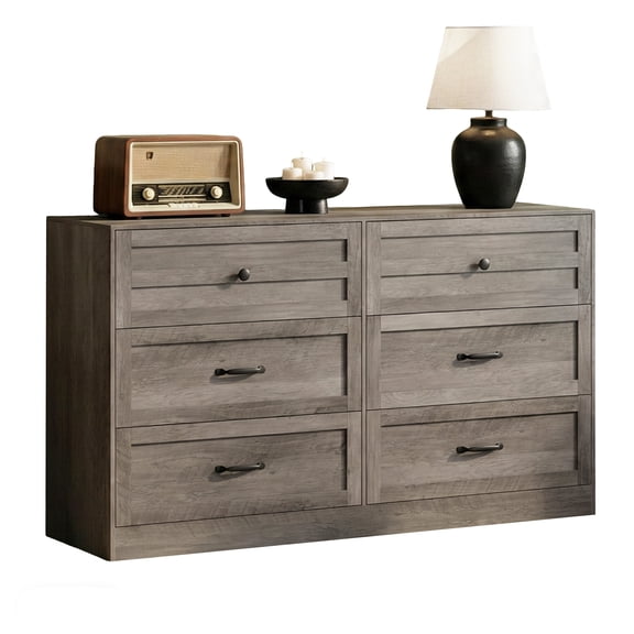 6-Drawer Dresser, Grey Wood Chest of Drawers Storage Cabinet with Wide Top, for Bedroom, Living Room, Entryway Organization