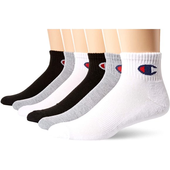 Champion Men's Double Dry Moisture Wicking Logo 6-Pack Ankle Socks