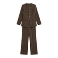 thumbnail image 4 of Two Piece Set for Women Business Long Sleeve Blazer Jackets Wide Leg Pant Suits Color: Coffee Size: M, 4 of 4