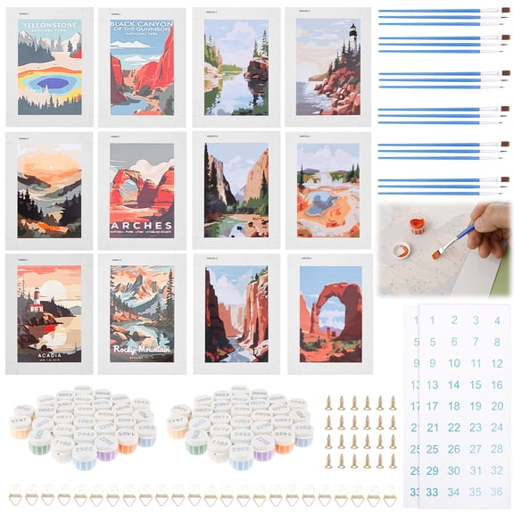 Evjurcn 12 Pack Paint by Numbers Kit for Adults Beginners, Acrylic Paint on Canvas, Digital Painting Sets for Home Decor, Ideal Gift Choice 14.8 x 10.88 inch
