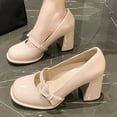 thumbnail image 5 of Xfvqtps Womens Mary Jane Shoes Bow Vintage Square Toe Dress Shoes Chunky Mid Heel Oxford Shoes Slip on Pumps Pink, 5 of 9