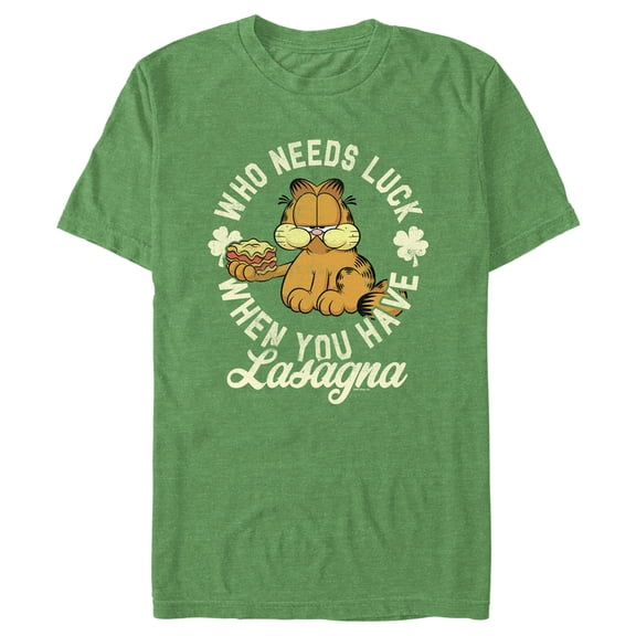 Men's Garfield St. Patrick's Day Who needs Luck when You have Lasagna Graphic T-Shirt
