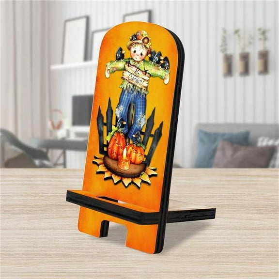 Designocracy 892037-MP 6 x 3 x 3 in. No Crows Cell Phone Stand Halloween Decor with Wood Mobile Holder Organizer