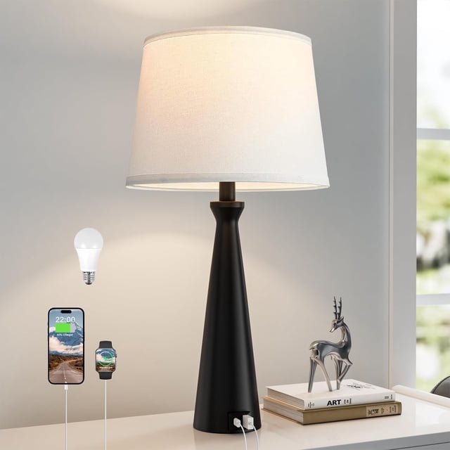 Lámpara de Mesa Moderna Táctil Seealle USB C+A Negra