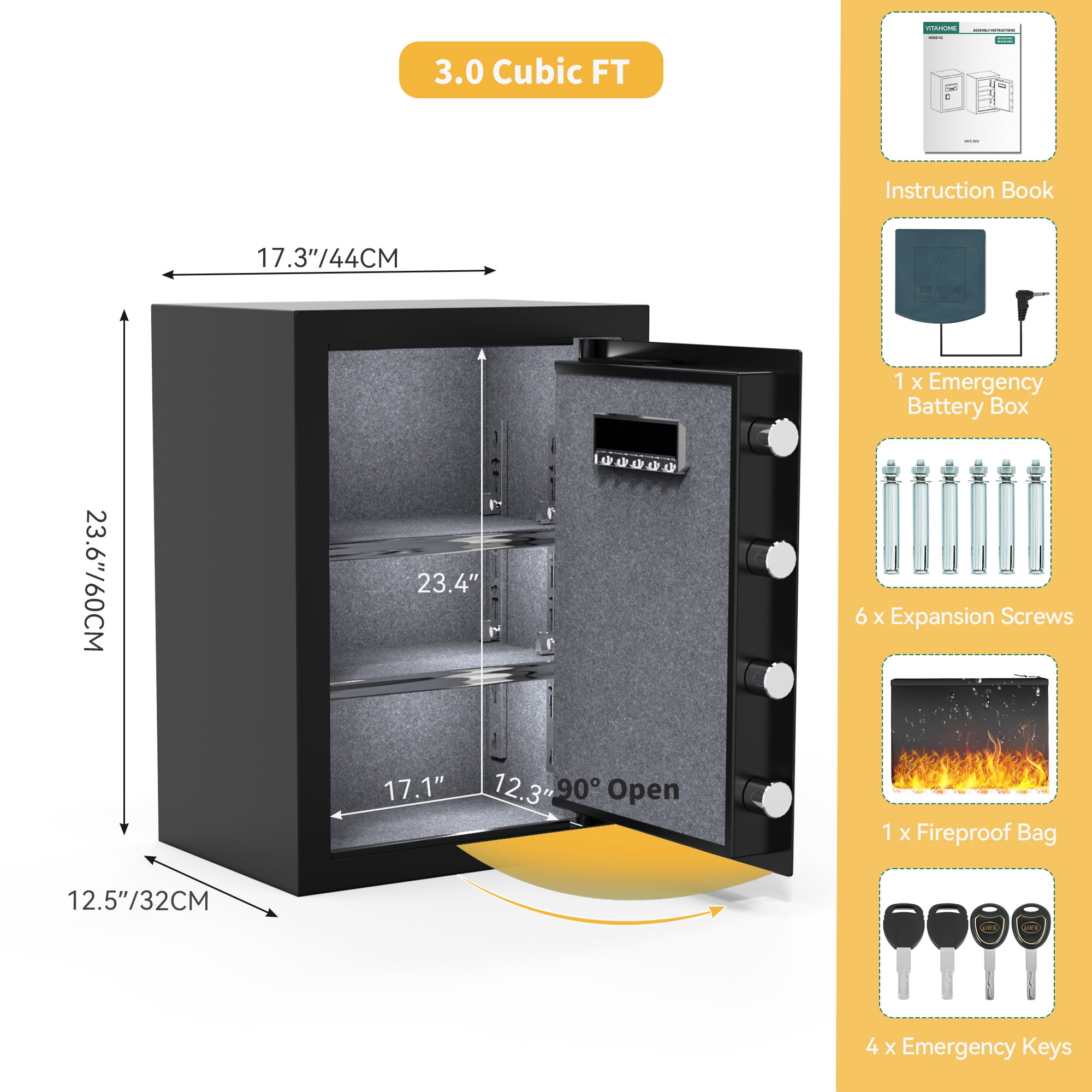 Dextrus Fire Resistant Home Safe with Digital Keypad, 27.16" x 20.47" x 16.14", Black