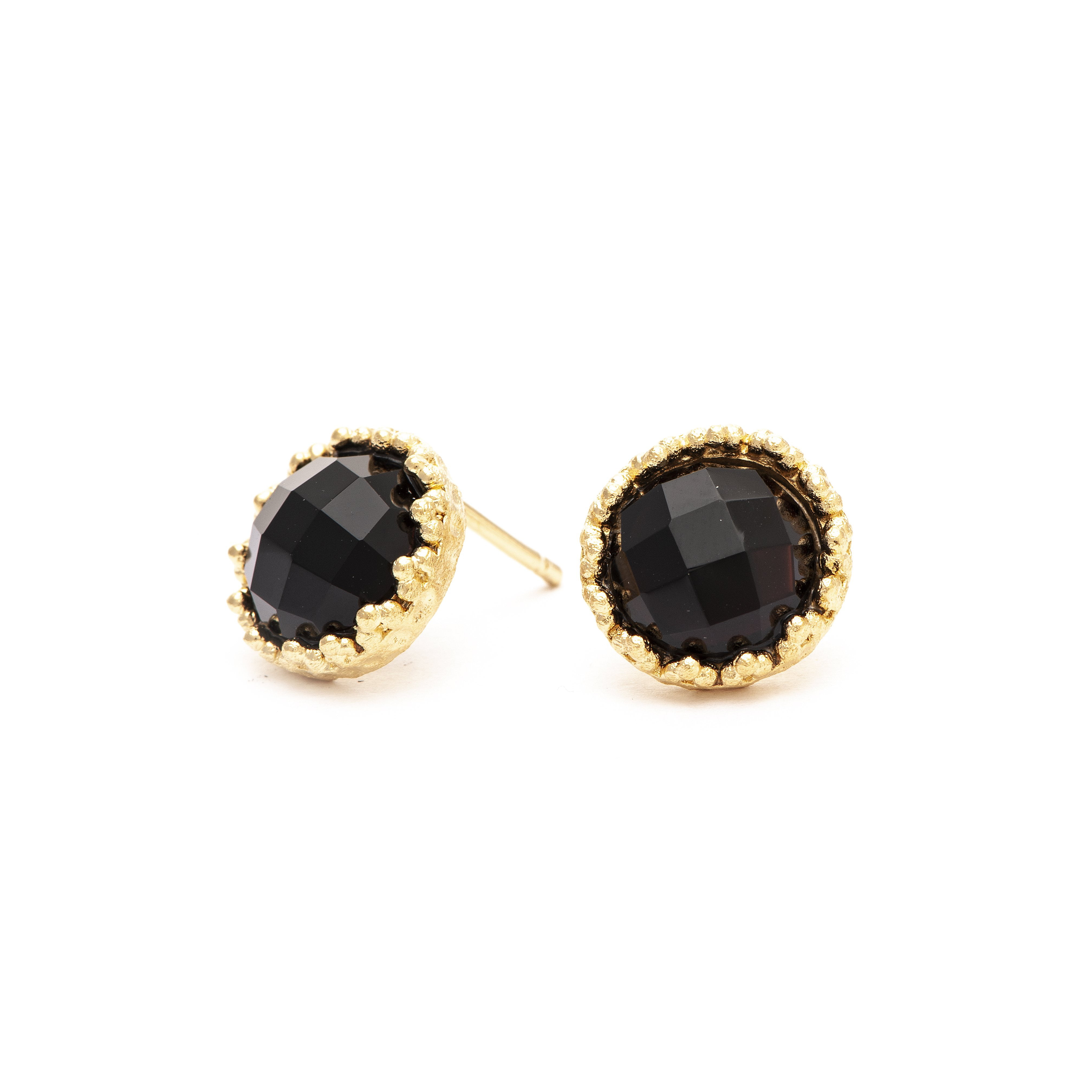 Rivka Friedman - Rivka Friedman Womens Onyx Round Stud Earrings 18K Gold Plated