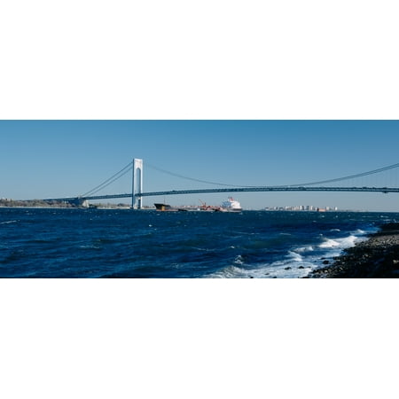 Suspension bridge over a bay Verrazano-Narrows Bridge New York Harbor Staten Island New York City New York State USA Canvas Art - Panoramic Images (36 x 12)