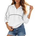 thumbnail image 2 of Half Zip Pullover Women Long Sleeve Relaxed Fit Casual Zipper Collar Athletic Sweatshirt Fashion Fall Tops, 2 of 6