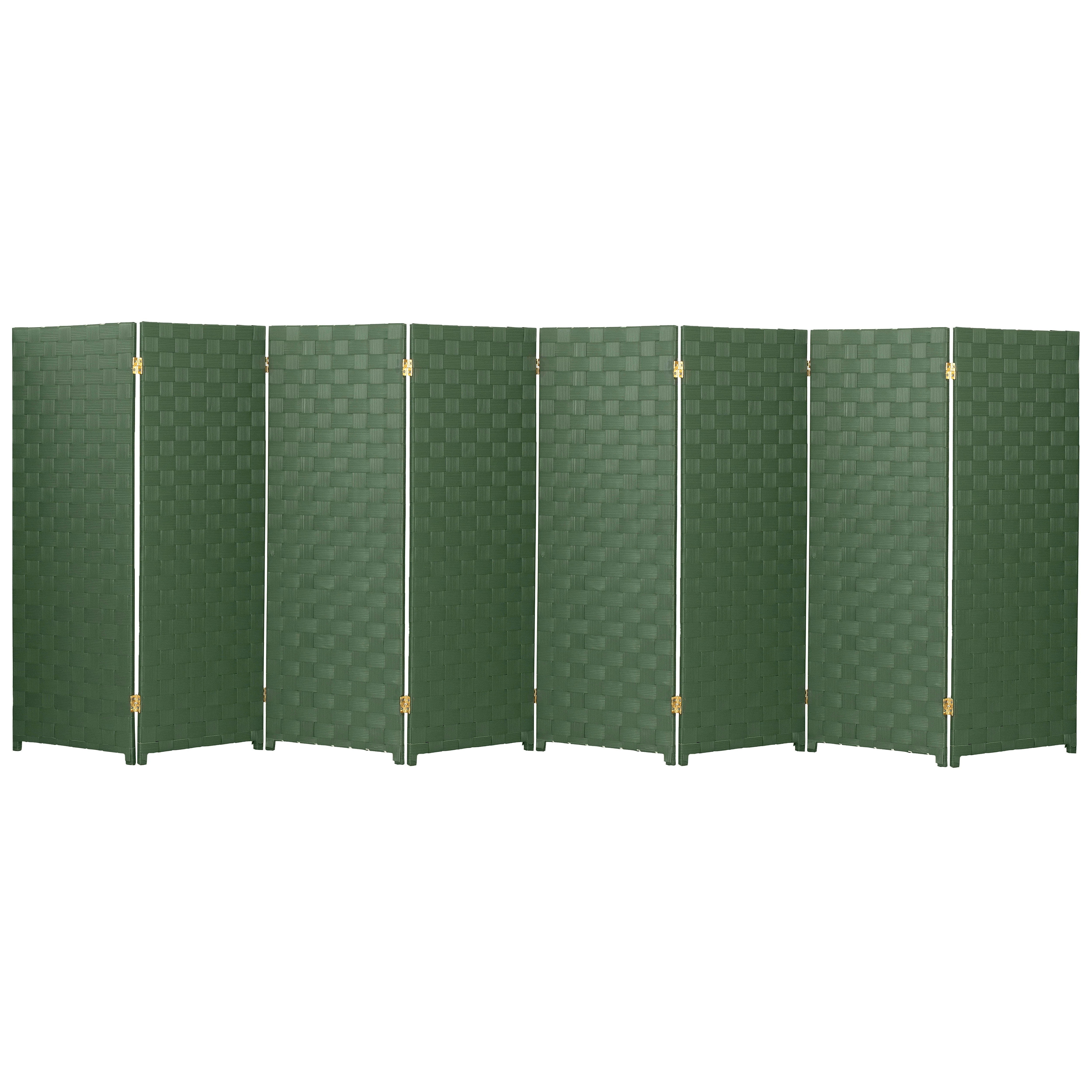 Red Lantern 4 ft. Short Woven Fiber Outdoor All Weather Folding Screen - 8 Panel - Green