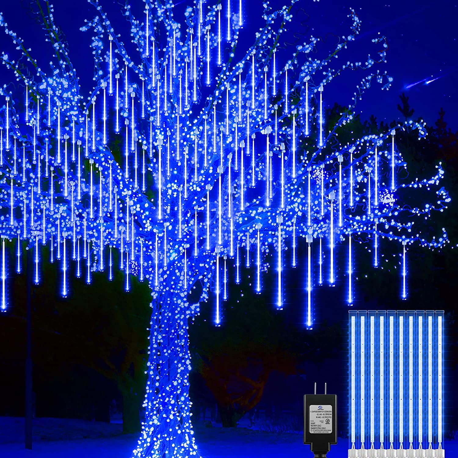 Blue Meteor Shower Rain Lights,Outdoor Lights for Christmas,Waterproof Outside String Lights