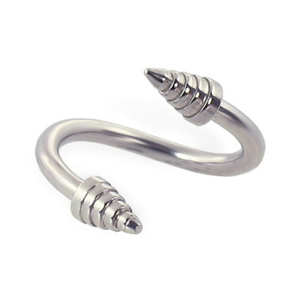 MsPiercing Spiral Spike Twisted Barbell, 12 Ga,9/16" (14Mm),1/4" (6Mm