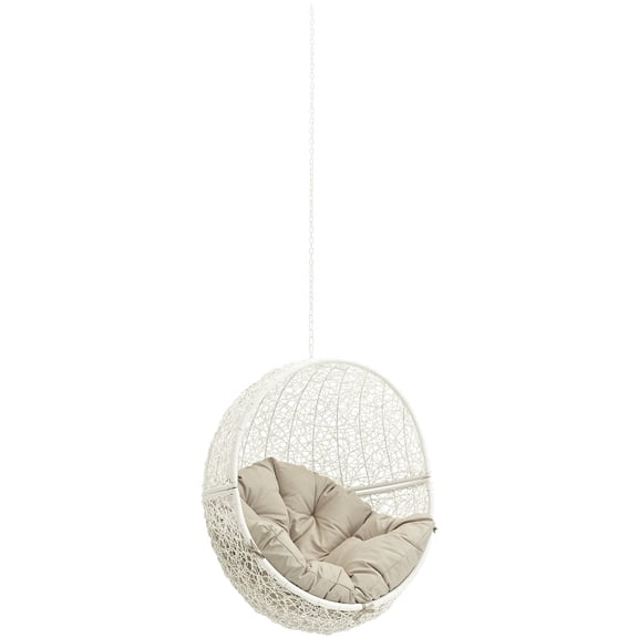 Modern Contemporary Urban Design Outdoor Patio Balcony Swing Chair, Beige White, Rattan