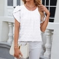 thumbnail image 2 of ZyeKqe Dressy Casual Tops for Women Petal Sleeve Business Top Crewneck Pleated Dotted Work Shirts, 2 of 5