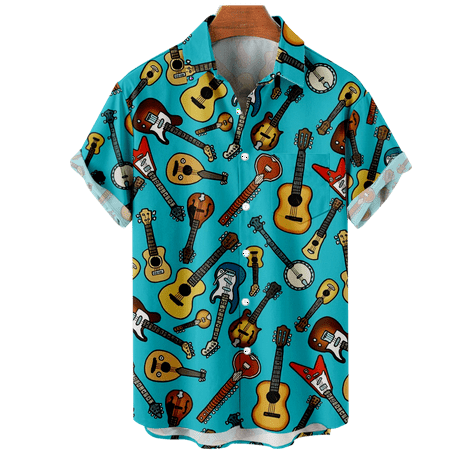 

MLFU Men s Musical Short Sleeve Button Down Polo Shirts Regular Fit Cotton Tops Size 100-170/XXS-8XL