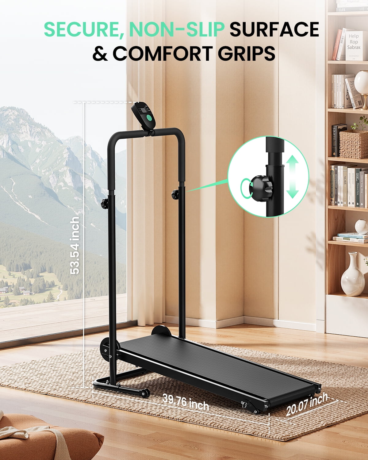 Akluer Manual Walking Treadmill with Fixed Incline, Non-Electric Compact Treadmill for Home Exercise, Quiet Motor-Free Design, Anti-Slip Belt