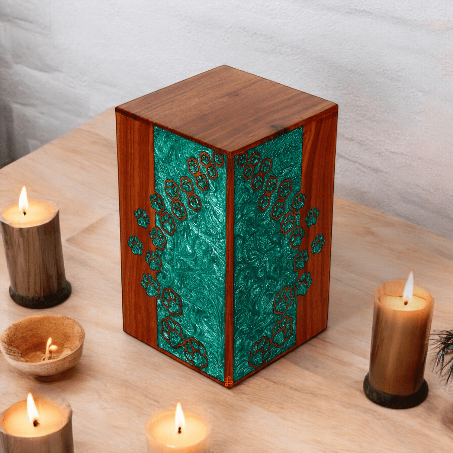 Wooden Cremation Urn for Pet Ashes, Pet Memorial Urn, Cat Urn, Dog Urn, Bird Urn with Epoxy Design (Small)