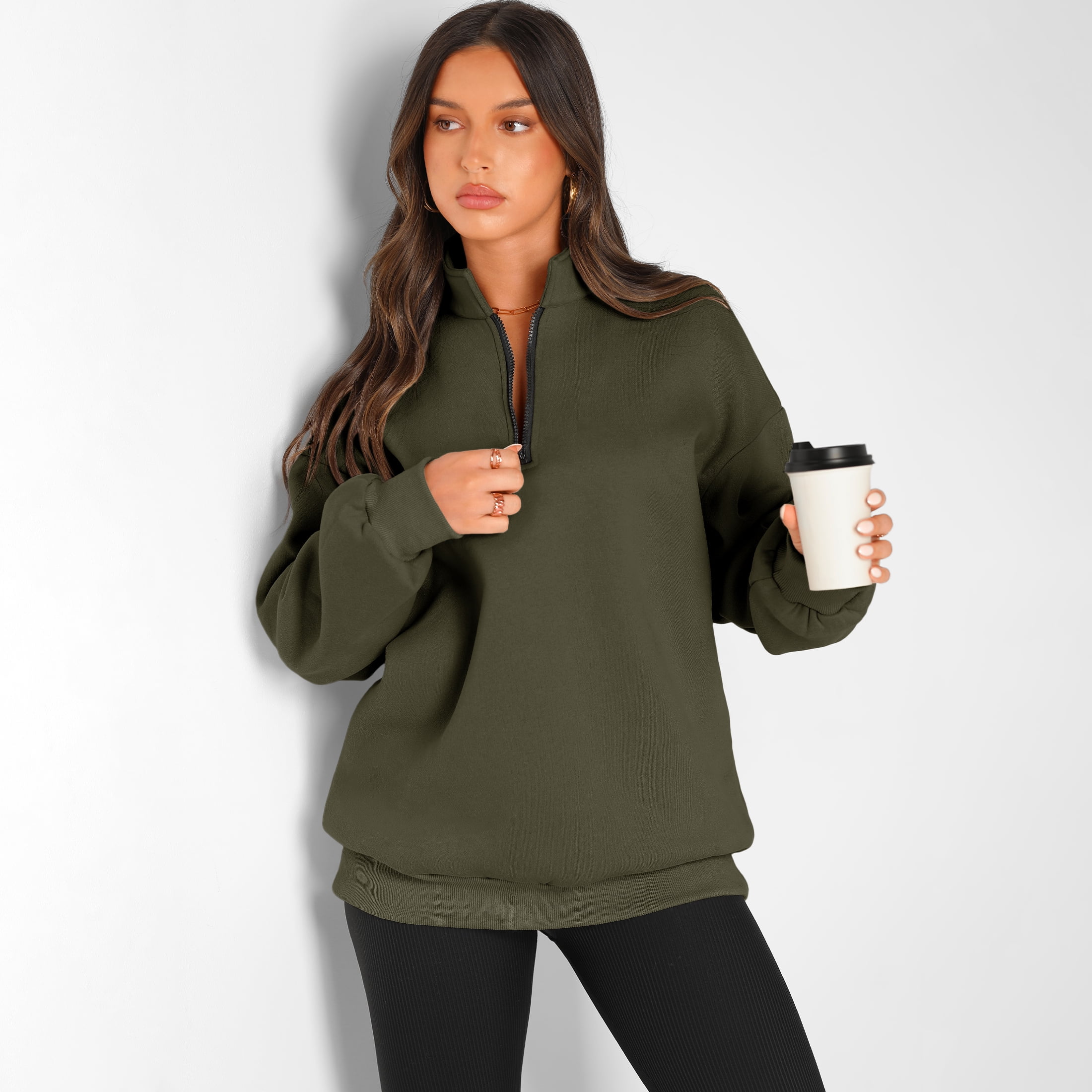 SUNBS Womens Oversized Sweatshirts Half Zip Pullover Fall Fashion Quarter Zip Hoodies Long Sleeve Shirts Clothes