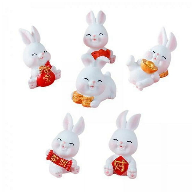 5x 6 Piezas Figuras de Conejos Pequeños Figuras de Conejo en Miniatura Figura de Conejo Adorno para El Interior Del Coche Pastel Decoración Del Festiv 5 piezas