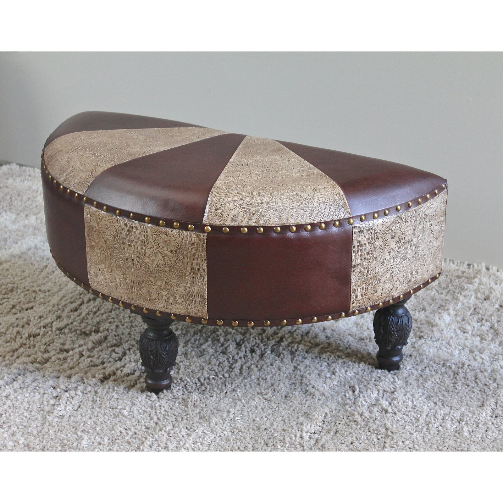 International Caravan Seville Faux Leather HalfMoon Ottoman Mix