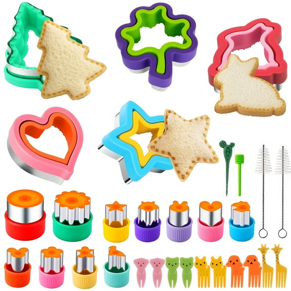 GARITIN 30Pcs Sandwich Cutter and Sealer Set for Kids, Stainless Steel Bread Cutter, DIY Fruit Cookie Molds, Rabbit Heart Star Christmas Tree Shapes Sandwich Decruster Press Mold