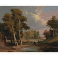 thumbnail image 2 of James Arthur O'Connor 18x15 Gold Ornate Wood Frame and Double Matted Museum Art Print Titled - A Wooded River Landscape with Fishermen, 2 of 4