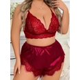 thumbnail image 5 of Plus Ensemble de Lingerie en Satin de Dentelle Contrastante, 5 of 5
