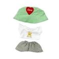 thumbnail image 4 of Ropa de muñeca de peluche de 15 cm a 17 cm, bonito sombrero con patrón de corazón, pantalones con tirantes y bolsillos para vestir, conjunto de camise ropa violeta, 4 of 8