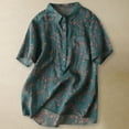 thumbnail image 2 of Button Down Shirts for Women Vintage Floral Short Sleeve Button Up Breathable Cotton Linen Shirt Blouse Tops Green XL, 2 of 8