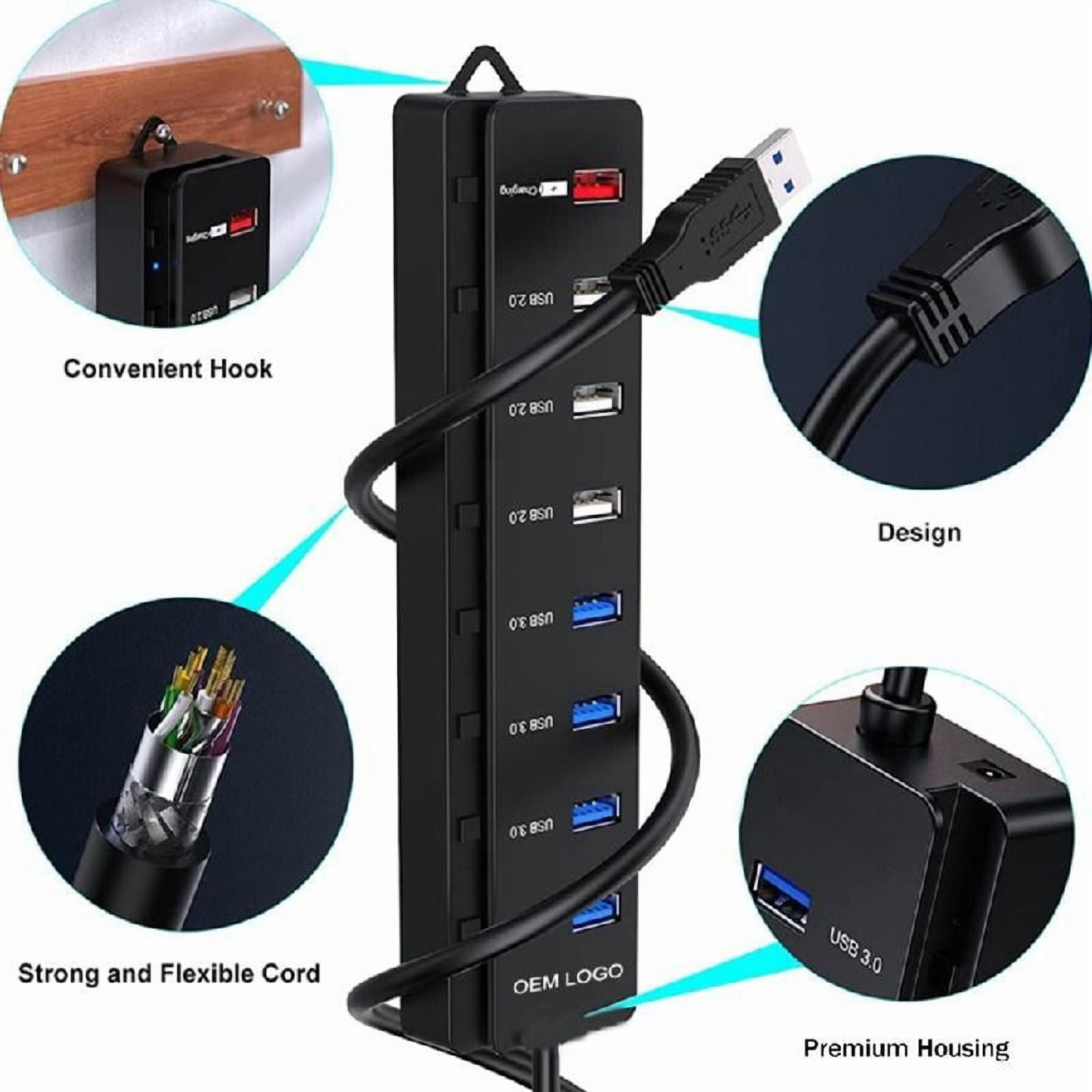 8 Port USB 3.0 2.0 Hub Multi USB Port Hub with Individual Switches Light