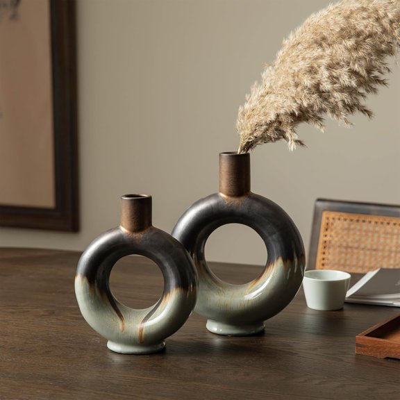 Ceramic Round Shape Vases, Set of 2