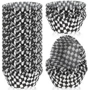 100 Pcs Checkered Cupcake Liners, 2.95in Black and White Checkered Baking Cups Mini Cupcake Liners Cup Cakes Wrappers for Birthday Party Race Car Theme Decorations$$Home Decor, Kitchen, & Other