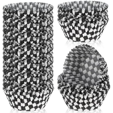 100 Pcs Checkered Cupcake Liners, 2.95in Black and White Checkered Baking Cups Mini Cupcake Liners Cup Cakes Wrappers for Birthday Party Race Car Theme Decorations$$Home Decor, Kitchen, & Other