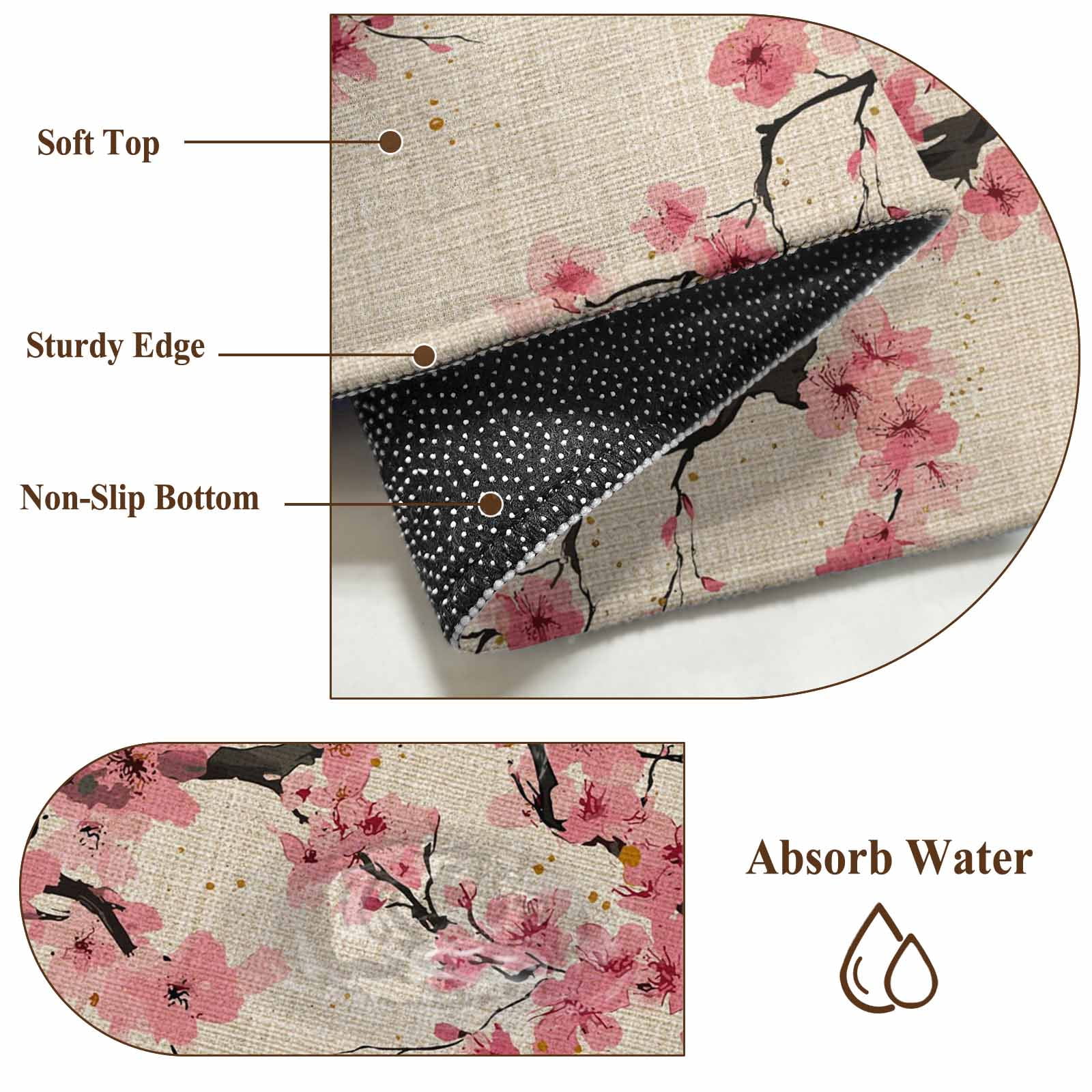 Entryway Rug 2'x3', Spring Flowers Small Rug for Kitchen Bathroom Door Mat Indoor Entrance, Country Pink Peach Blossoms Botanical Floral Non-Slip Area Rugs Floor Mats Carpet Front Door Rugs