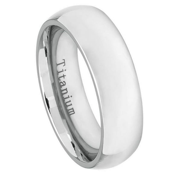 Custom Personalized Engraving Wedding Band Ring Set for Him & Her Titanium Band 7mm White Titanium Classic Domed Ring