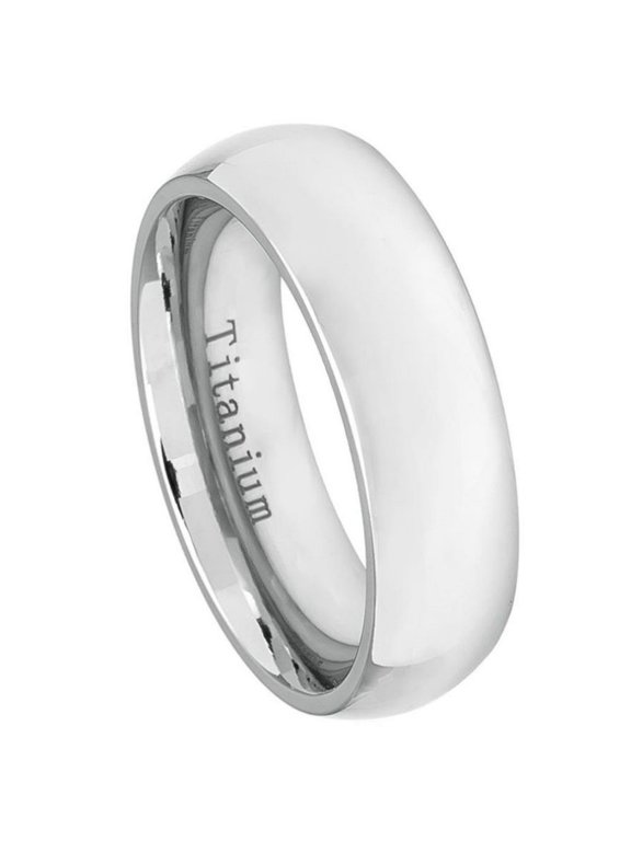 Custom Personalized Engraving Wedding Band Ring Set for Him & Her Titanium Band 7mm White Titanium Classic Domed Ring