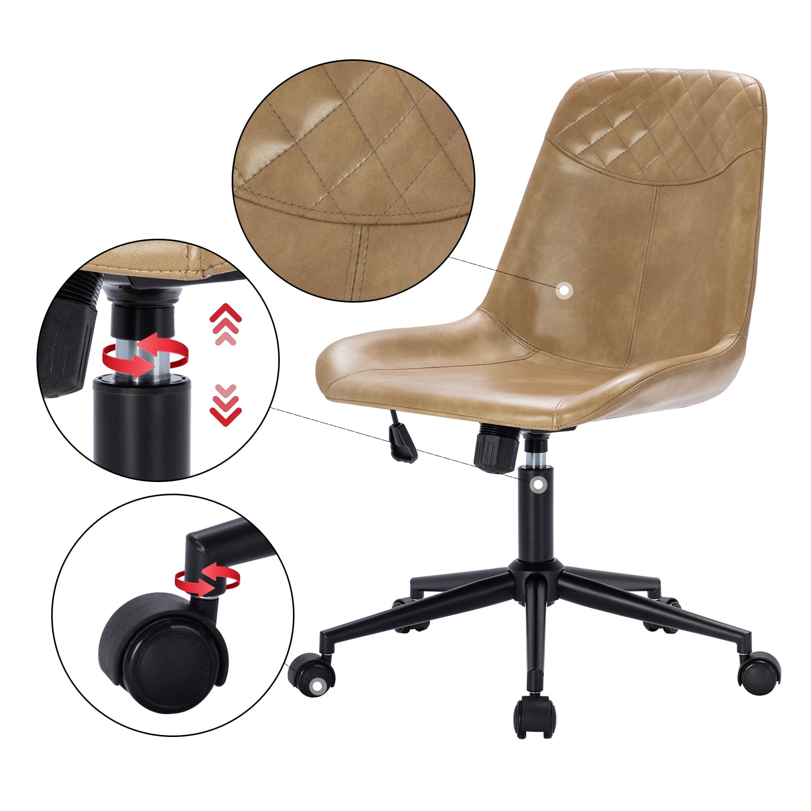 Duhome Office Desk Chair Faux Leather Swivel Desk Chair with Wheels Adjustable Computer Chair, Camel