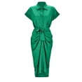 thumbnail image 4 of Vestido camisero con cinturón de verano para mujer: color liso, con pechera, manga corta, elegante largo medio - S-XXXL, 4 of 8